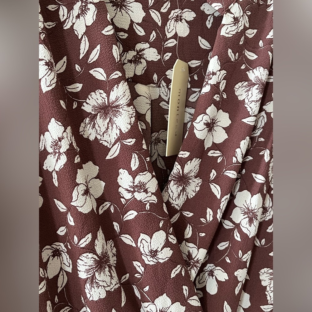 New! Monteau Floral Wrap Blouse Elastic Waist Women’s Size Medium - Picture 6 of 16